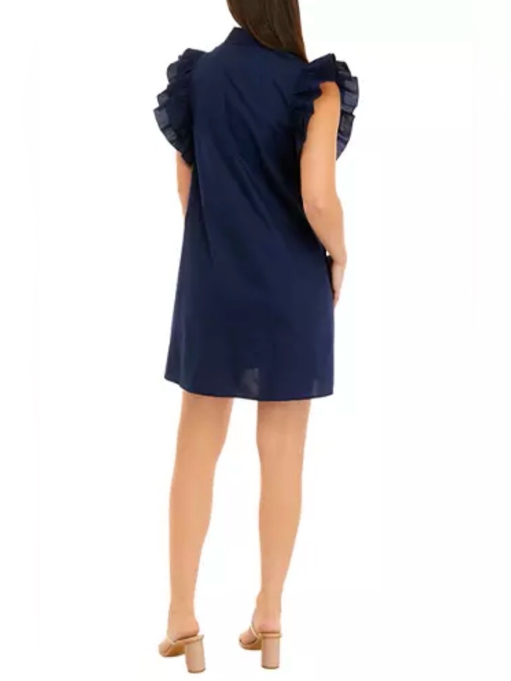 Crown & Ivy Navy Ruffle-Sleeve Button Down Shirt Dress - Picture 2 of 8